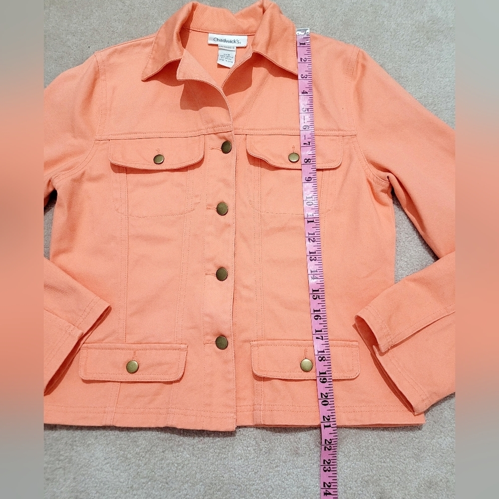 Chadwick’s Peach 100% Cotton Utility Jacket Women’s Size 6 Button Front - Picture 9 of 12